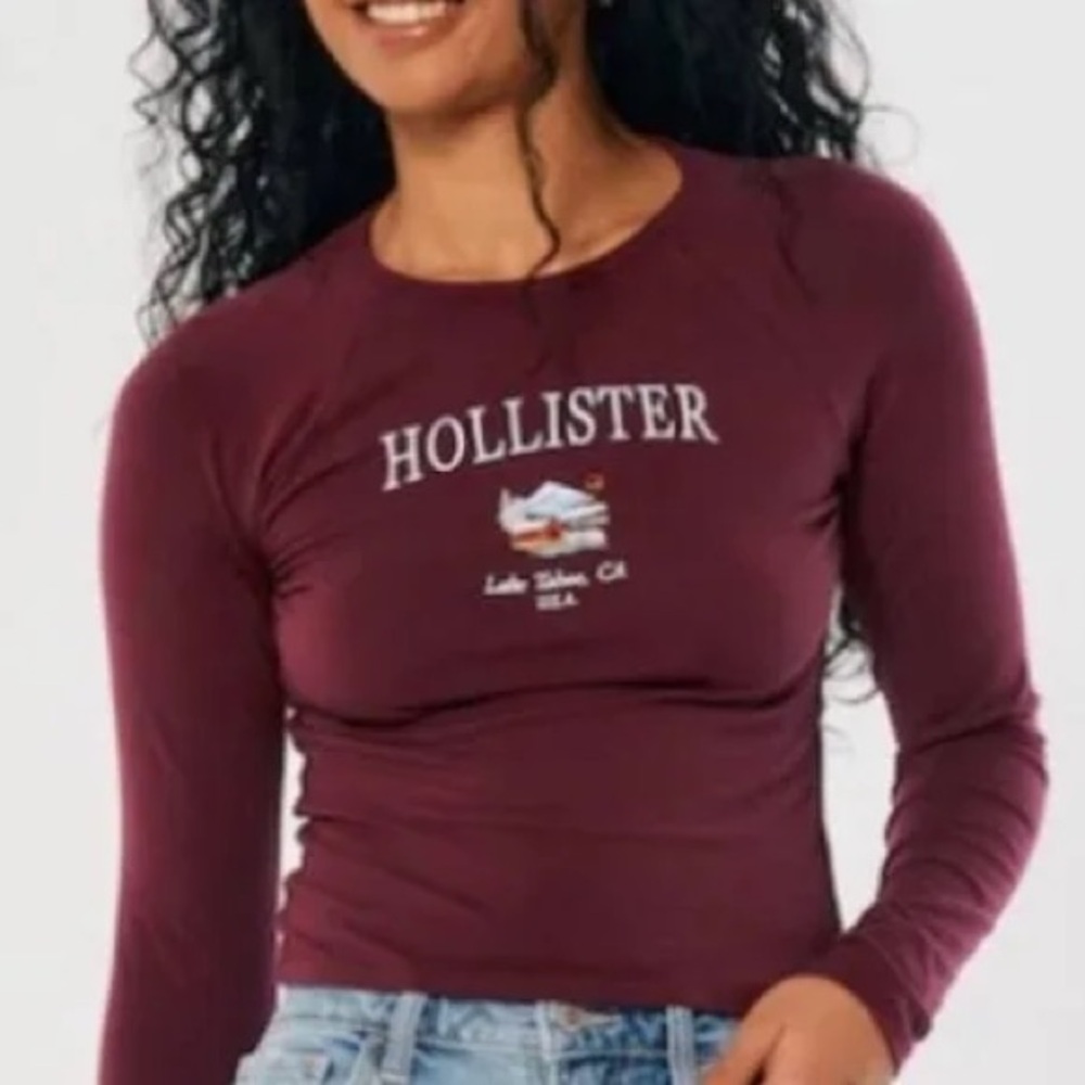 Hollister Burgundy Graphic Long Sleeve Tee